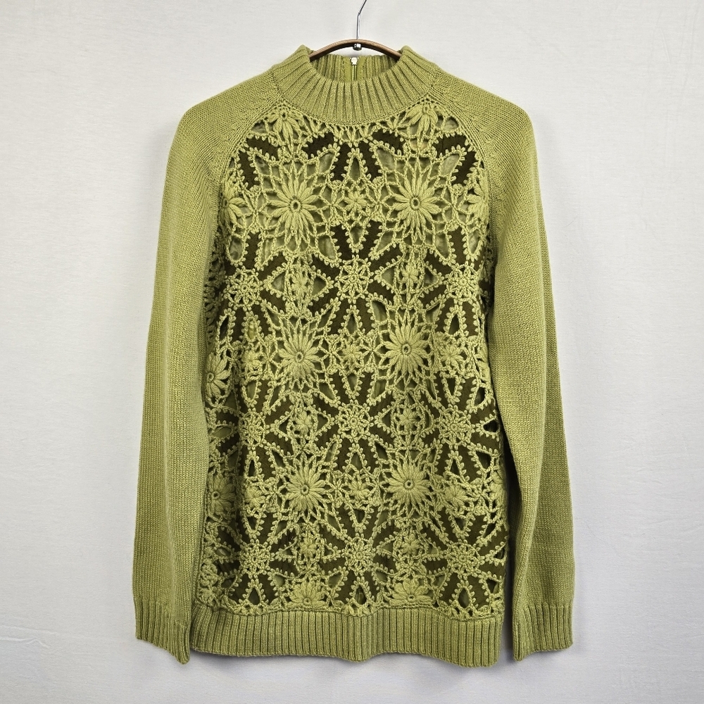 Vintage Suede Wool Crochet Mock Neck Sweater Floral Embroidered - Picture 11 of 12